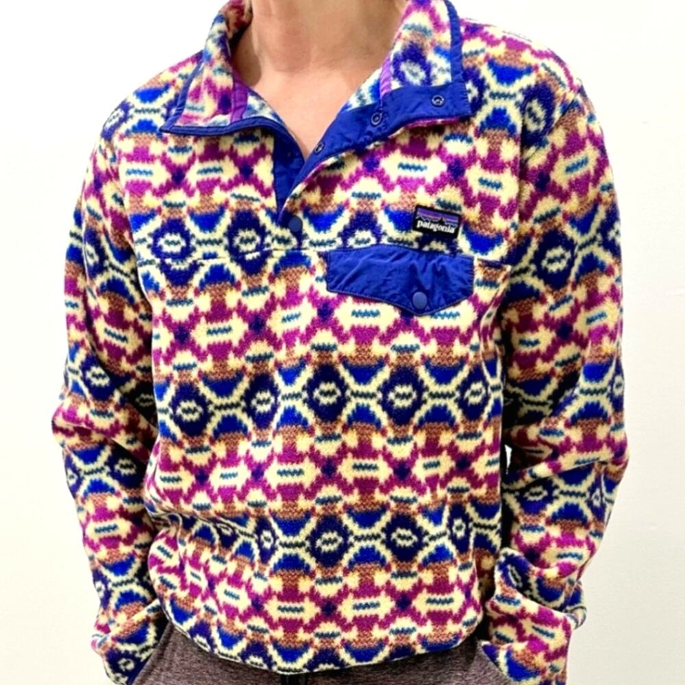 Vintage Patagonia Synchilla Aberdeen Butterfly  Purple Snap T Pullover Medium